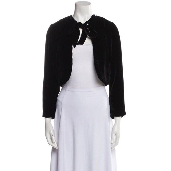 Reformation Black Velvet Cropped Bolero Jacket Open Front Whimsigoth Sz XS - Picture 1 of 8